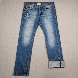 Jimmy Taverniti Selvedge Jeans 34x32 Blue Dark Straight Leg Red Line Distressed